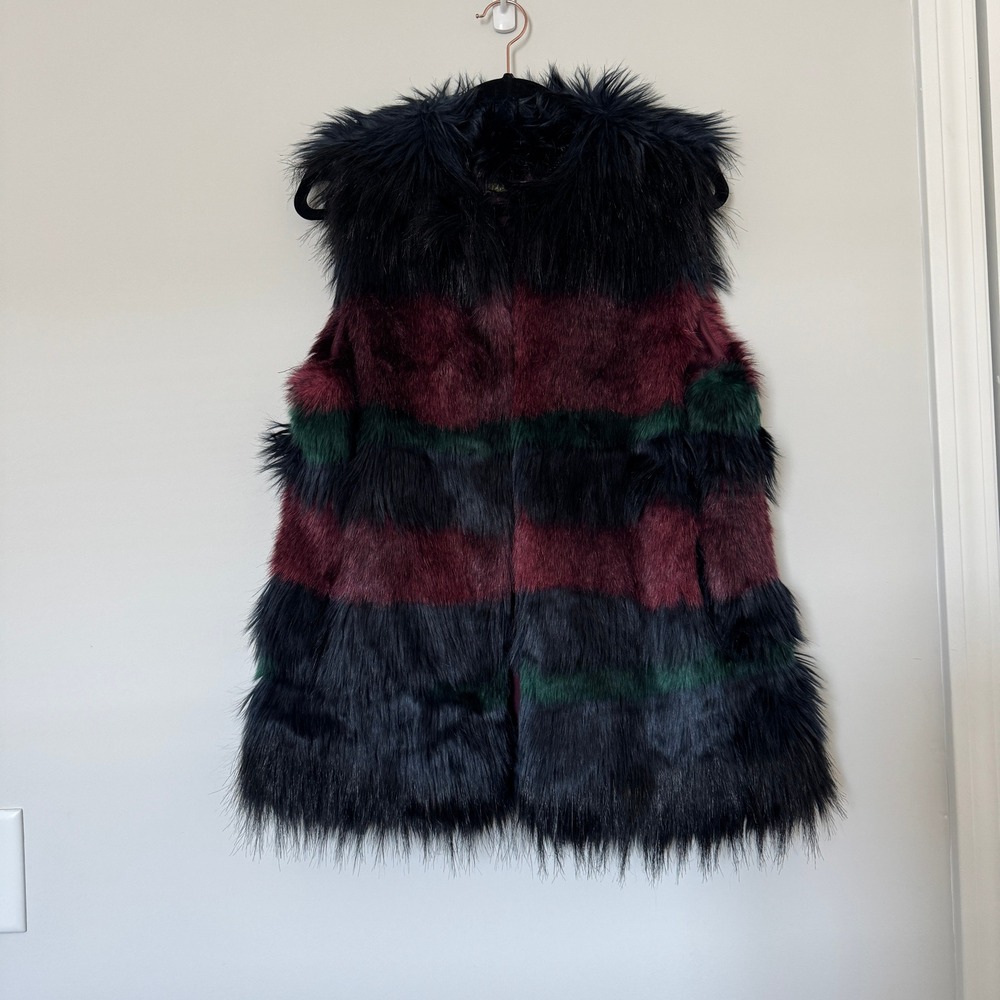 NWT Gianni Bini Striped Faux‎ Fur Vest Mob Wives Vintage Luxury Size M